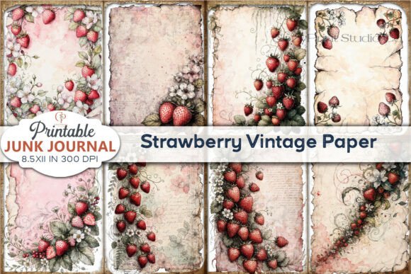 Download Strawberry Vintage Paper Junk Journal - Vintage paper Collection