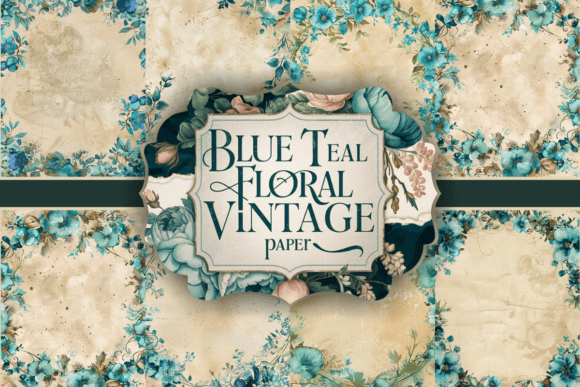 Download Blue Teal Floral Vintage Paper - Floral vintage paper Collection