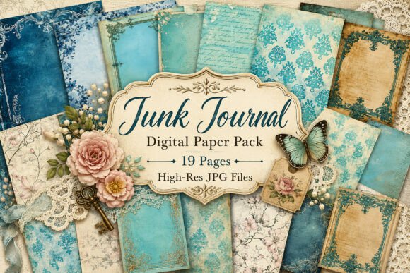 Download Vintage Blue Damask Junk Journal Paper - Junk journal paper Collection