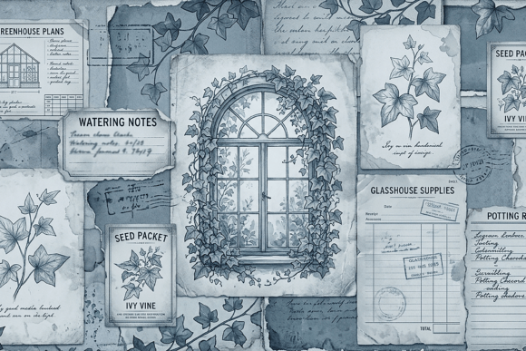 Download Vintage Blue Botanical Ephemera Paper - Ephemera paper Collection