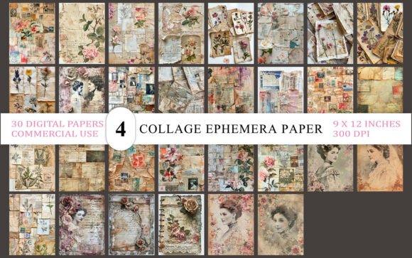 Download Vintage Collage Ephemera Paper Pack - Ephemera paper Collection