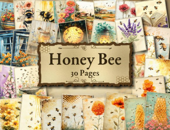 Download Bee Garden Watercolor Junk Journal Paper - Junk journal paper Collection