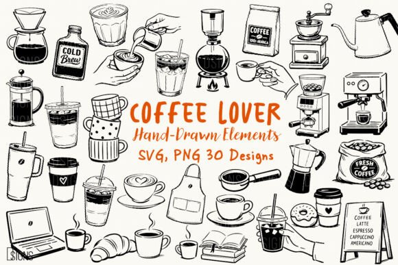 Download Coffee Lover SVG Bundle Hand Drawn PNG - Coffee lover Collection
