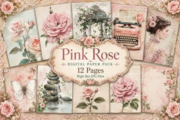Download Vintage Pink Rose Junk Journal Paper - Junk journal paper Collection