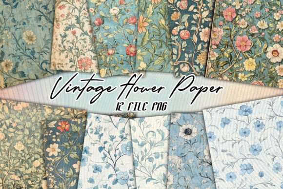 Download Vintage Flower Paper Blue Background - Vintage flower paper Collection