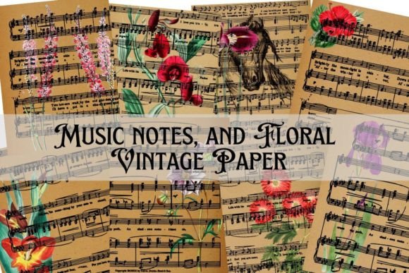 Download Music Notes, and Floral Vintage Paper. - Floral vintage paper Collection