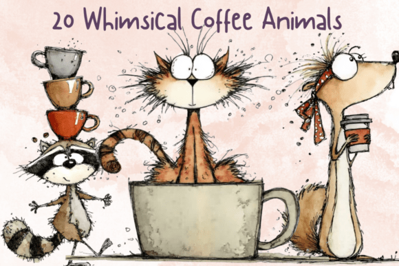 Download Whimsical Coffee Lover Animals Clipart - Coffee lover Collection